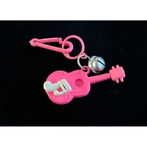 Vintage 1980s Plastic Bell Charm Hot Pink Guitar for 80s Clip Necklace